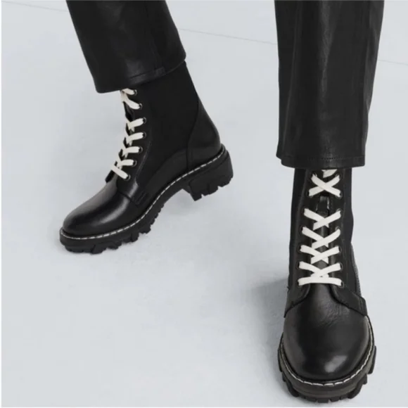 rag & bone Shiloh Leather Combat Boots – Black – Size 38 - Picture 2 of 11